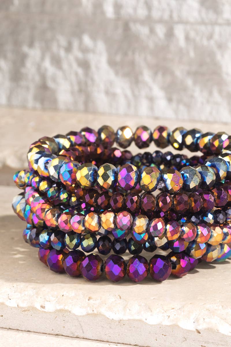 Shimmer Glass Beaded Stretch Bracelet Set