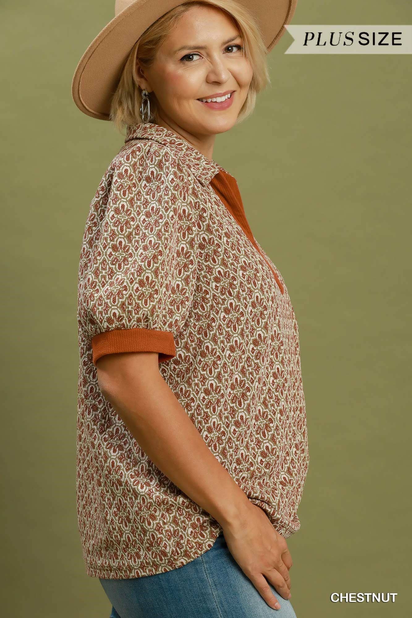 Collared Puff Sleeve Plus Top
