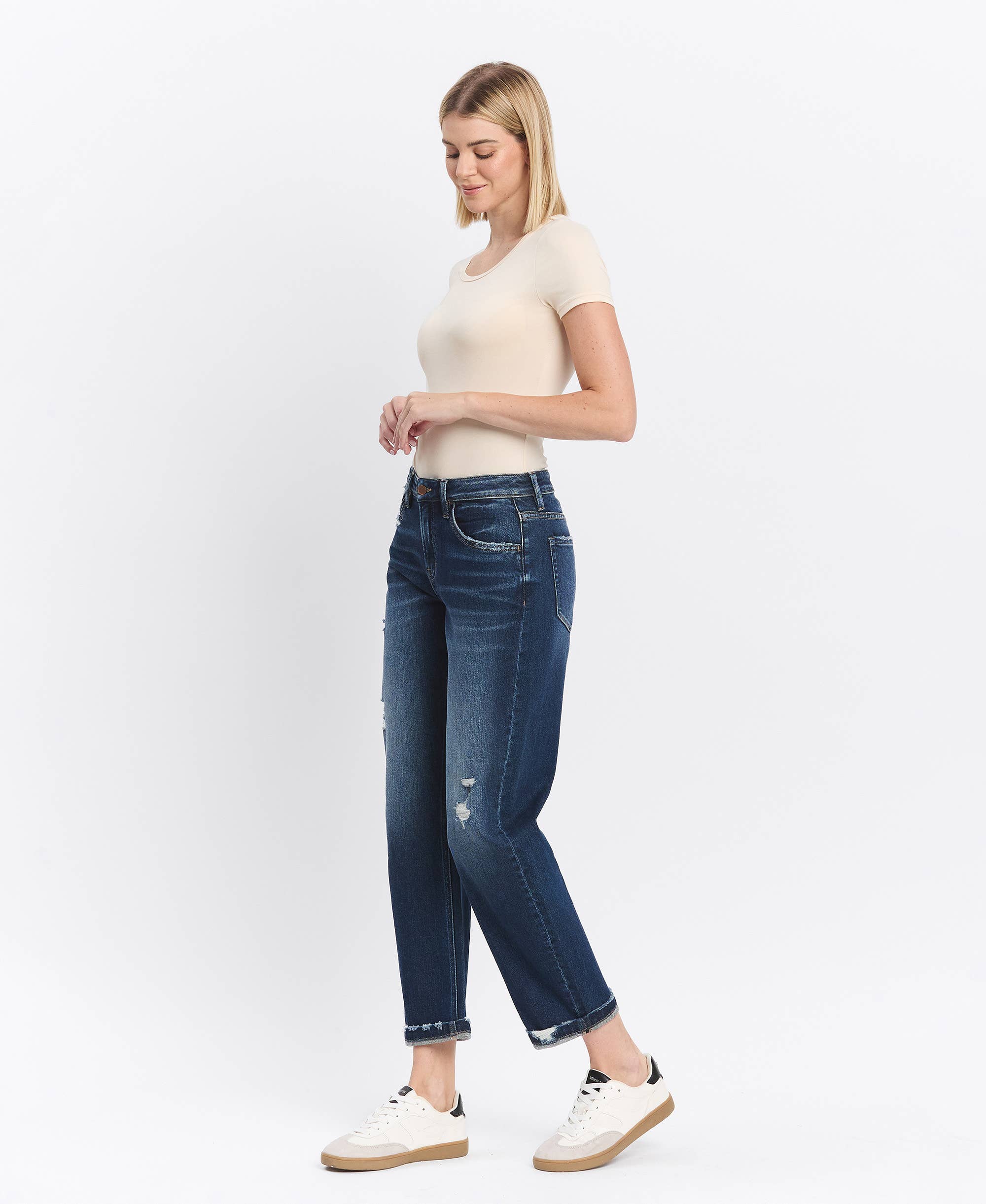 High Rise Cuffed Barrel Jeans by Flying Monkey