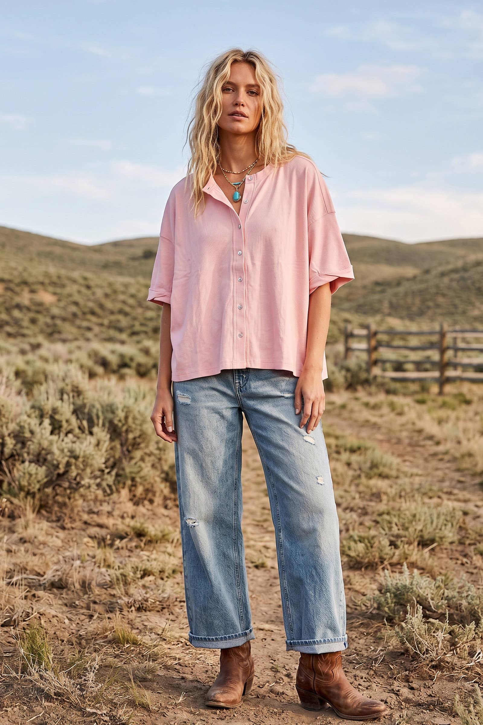 Oversized Button Front Stretch Lightweight Knit Top