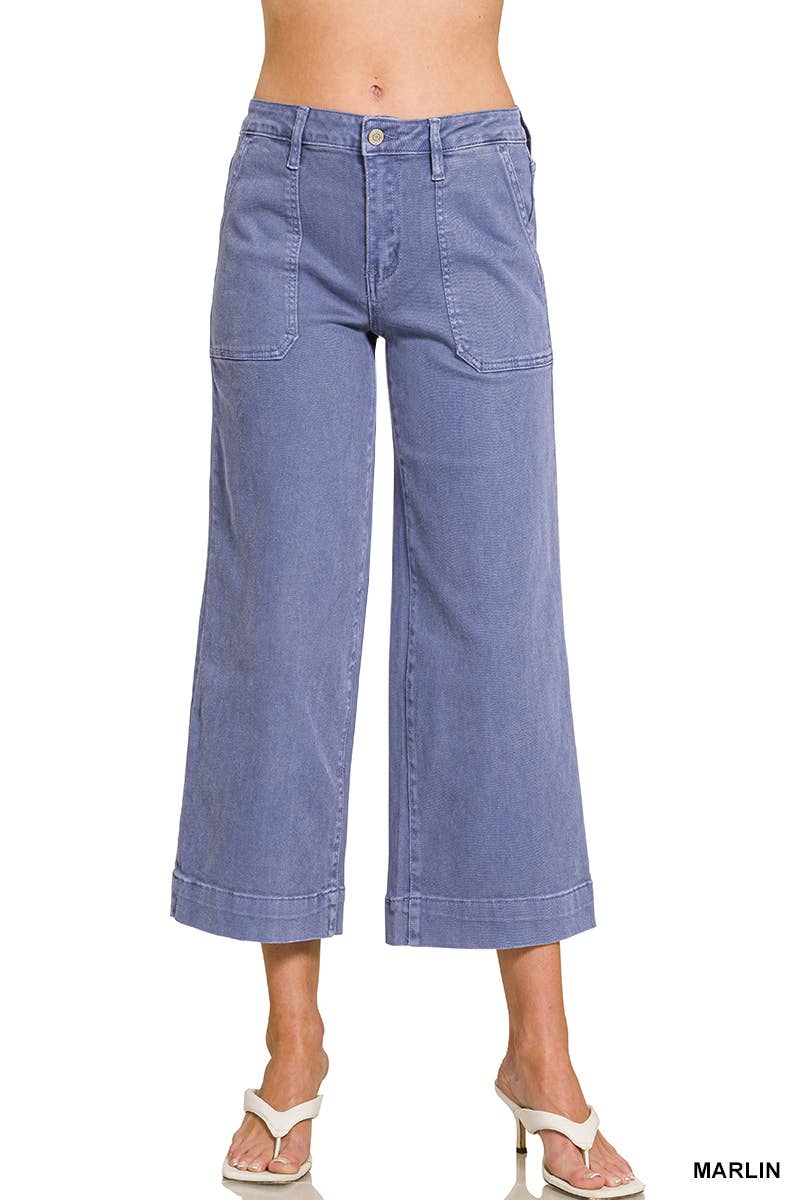 Plus Cropped Wide Leg Color Denim Pants