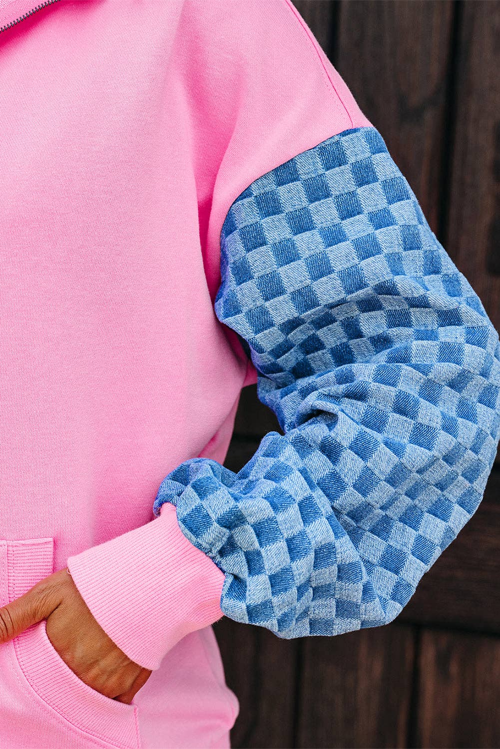 Bonbon Checkered Patchwork Hoodie