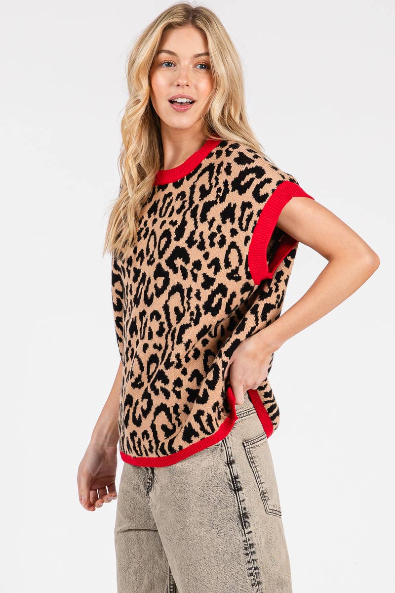 Leopard Knit Sweater Top