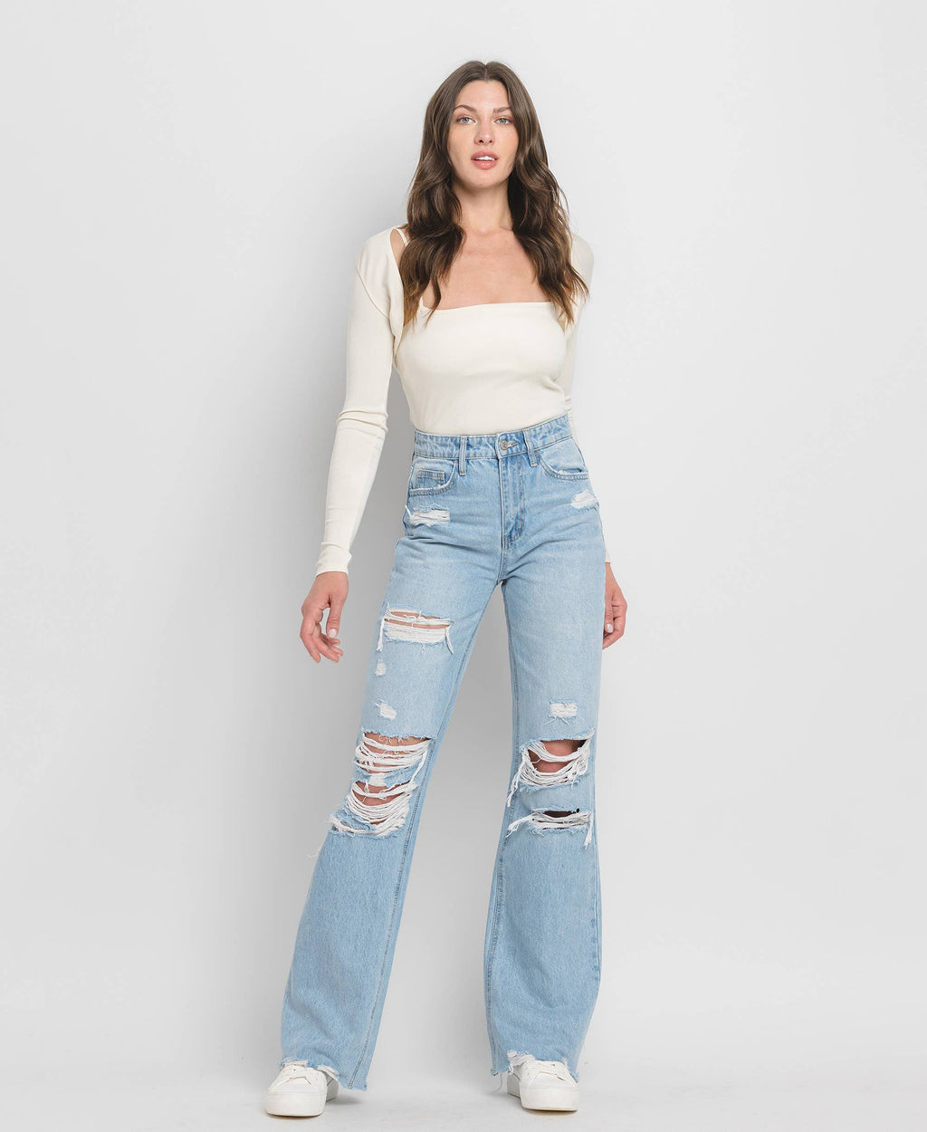 Throwback Distressed Flare Jeans by Flying Monkey