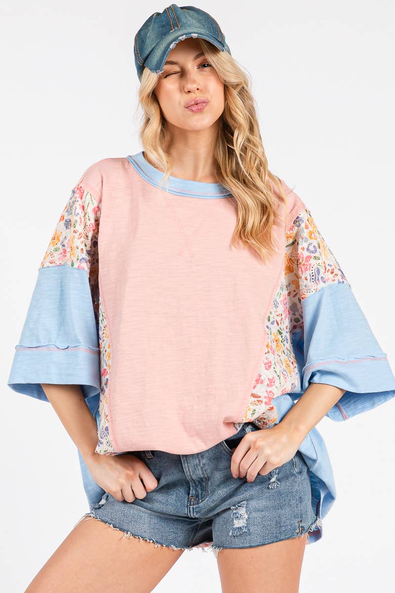Blush & Bloom Patchwork Contrast Tee