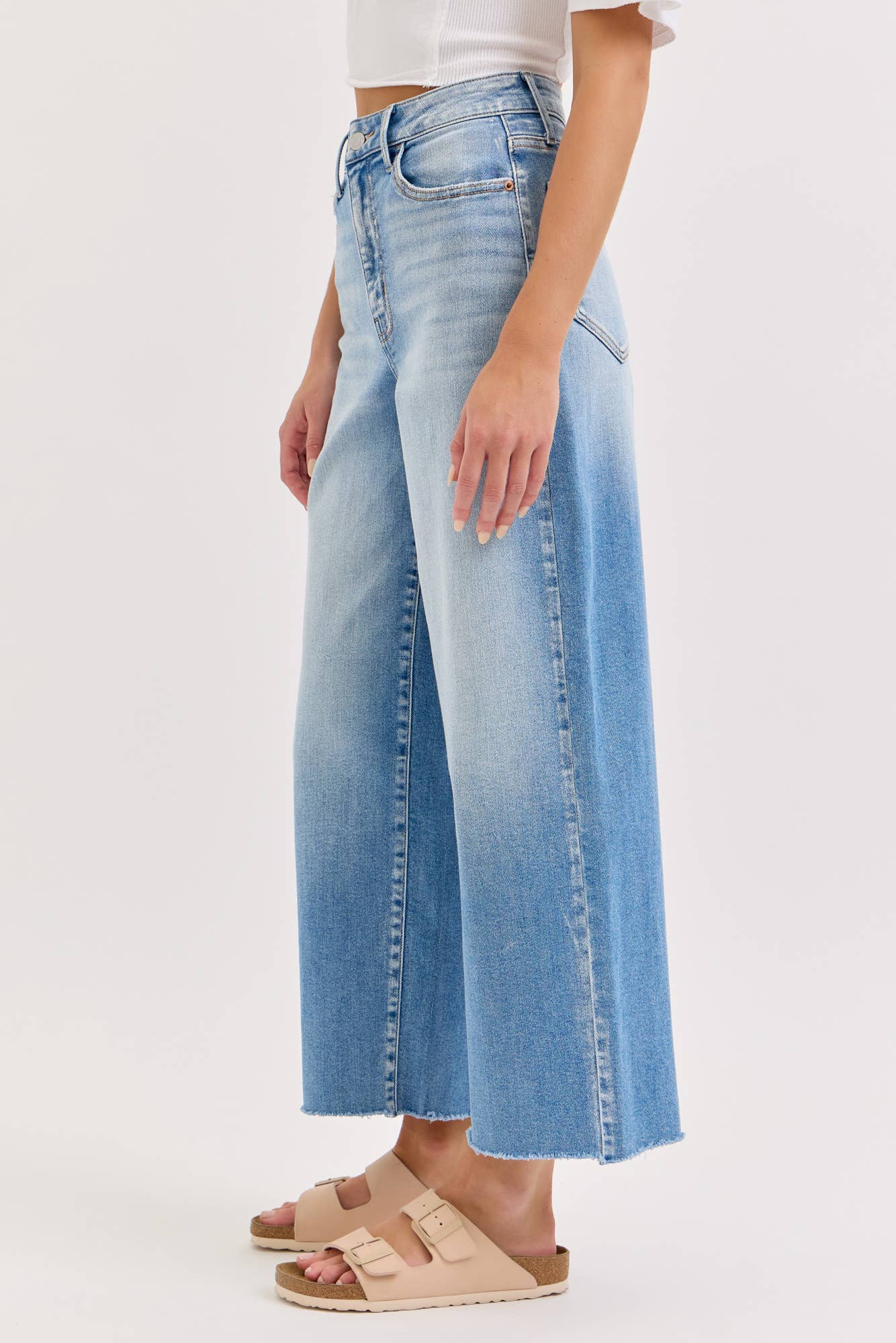 High Rise Crop Wide Leg with Raw Hem