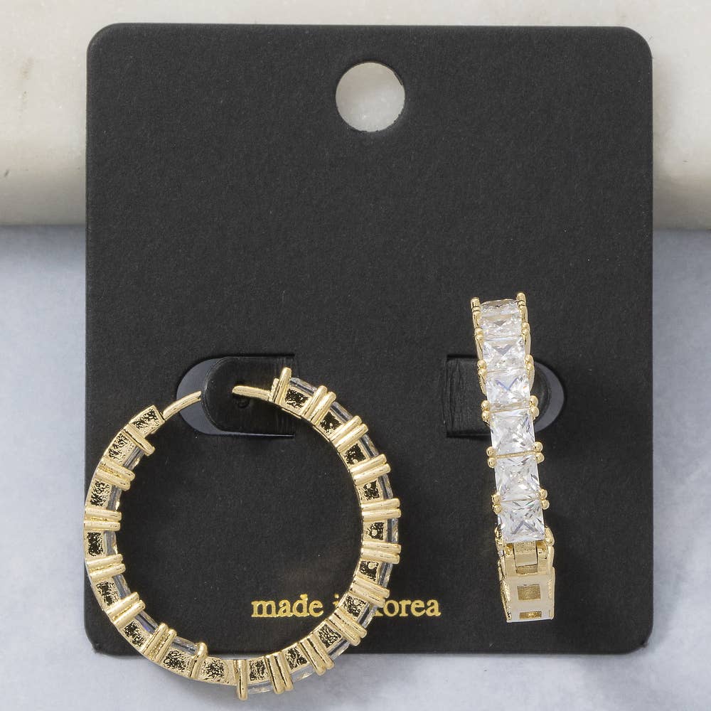Pave Square Face Hoop Earrings