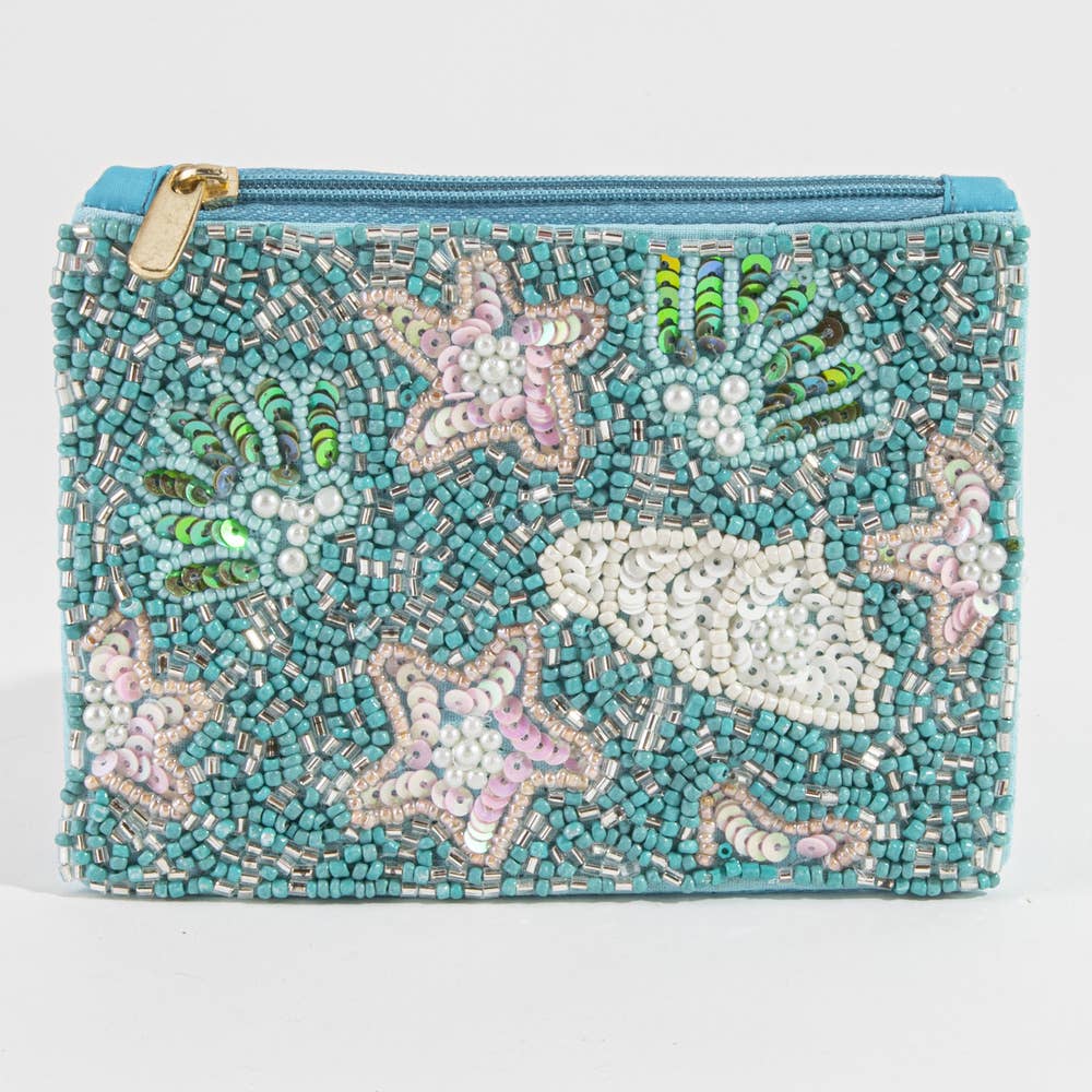 Sequin Starfish Beaded Coin Pouch