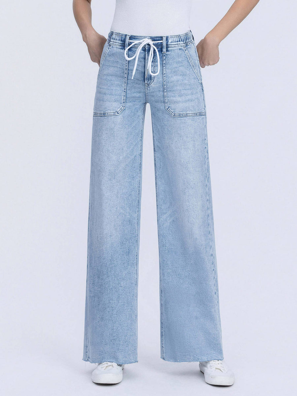 High Rise Drawstring Wide Leg Jeans - Flying Monkey