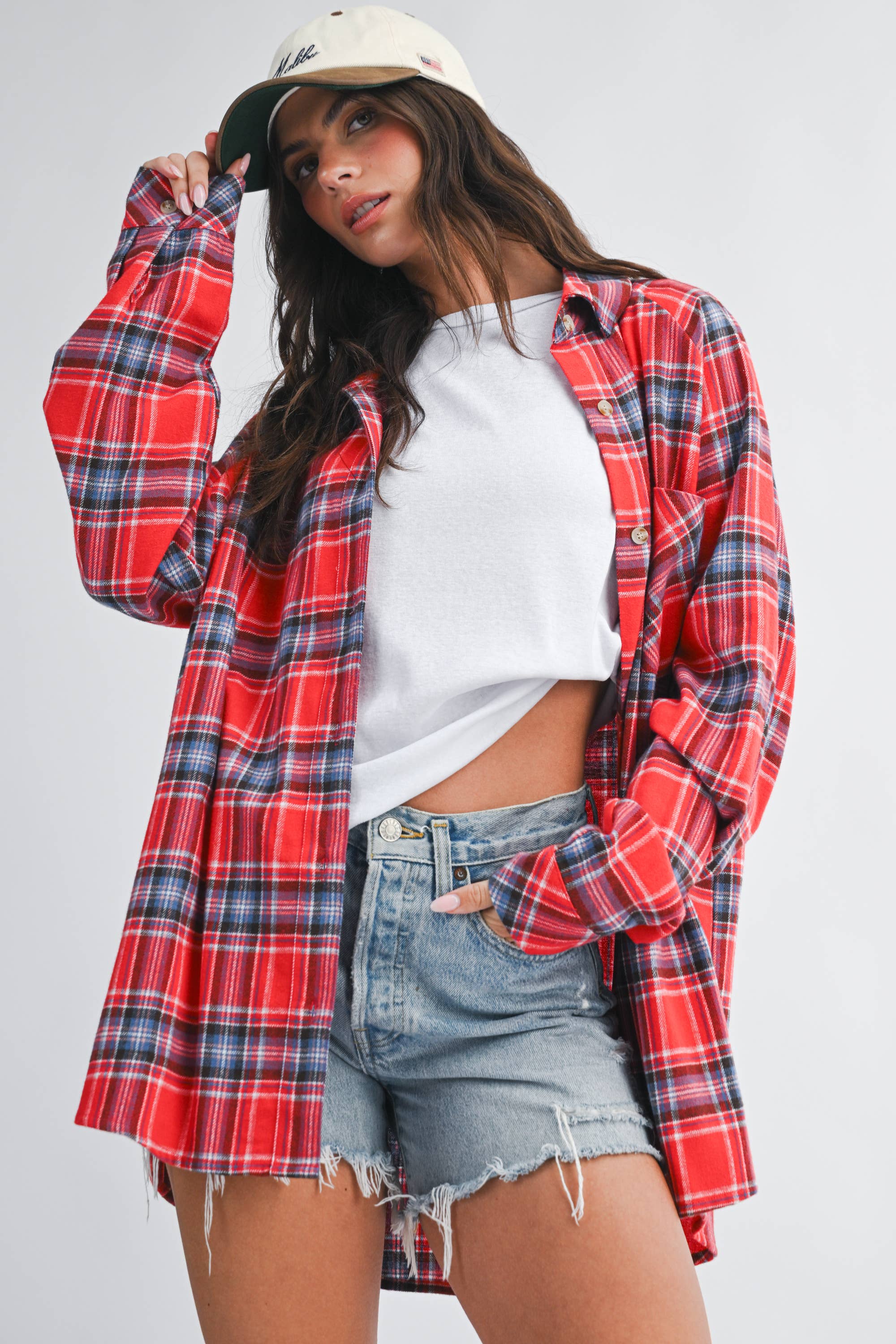 Oversized Red Plaid Button Down Shirt