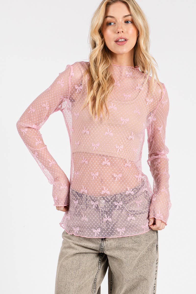 Sweet Stitch Bow Lace Top
