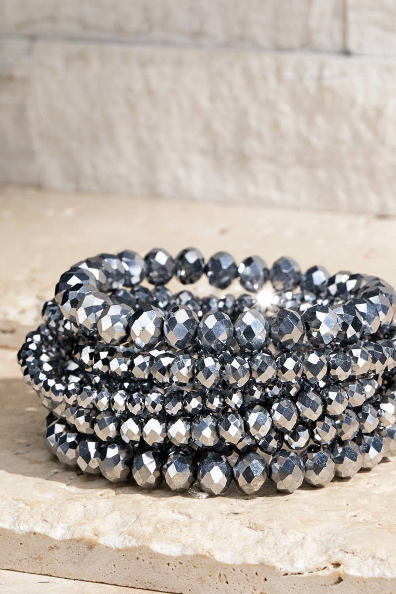 Shimmer Glass Beaded Stretch Bracelet Set