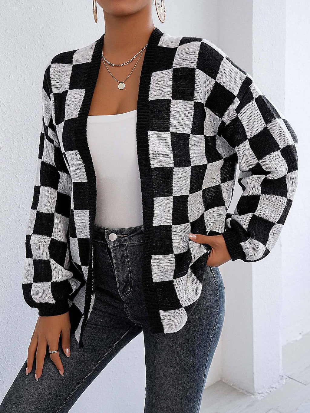 Black & White Plaid Cardigan