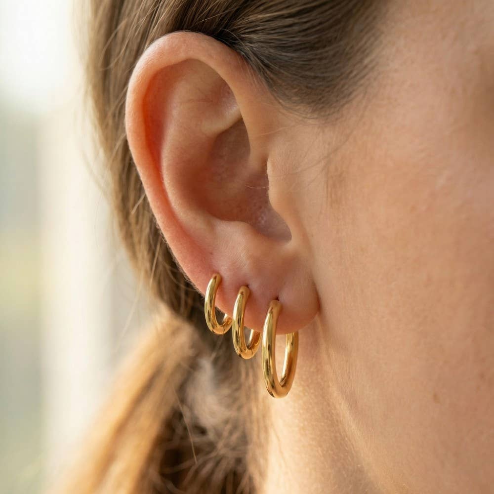 Stainless Steel Tube Hoop Earrings Set
