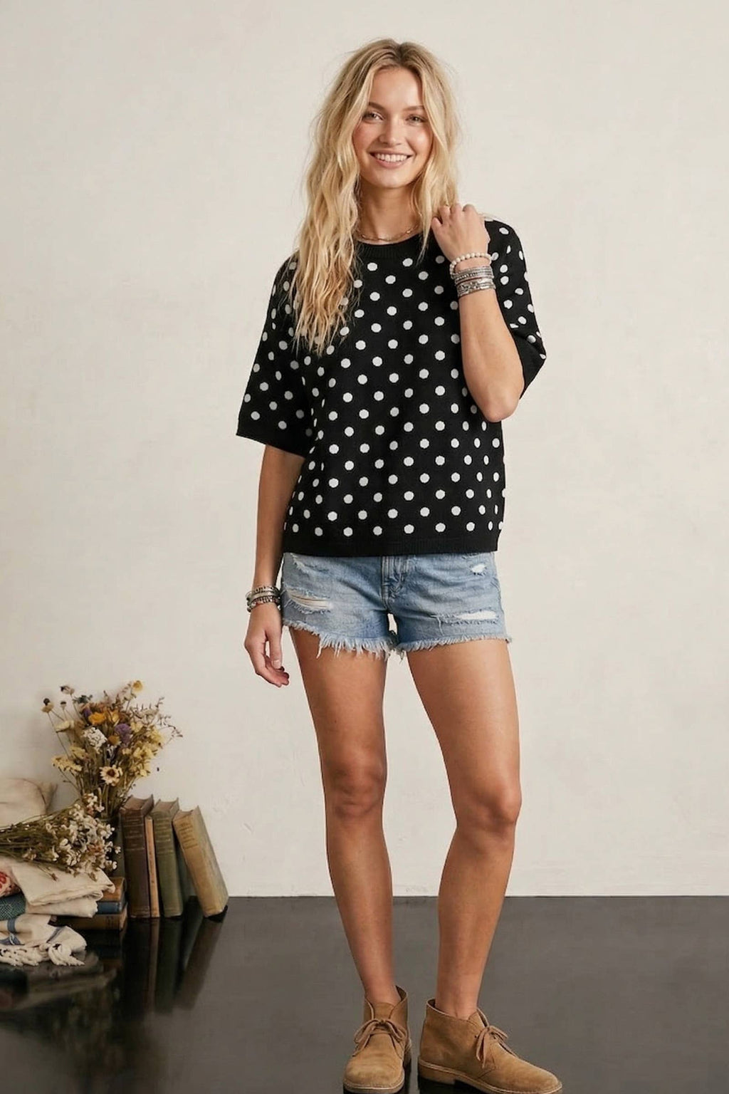 Charming Polka Dot Sweater Top
