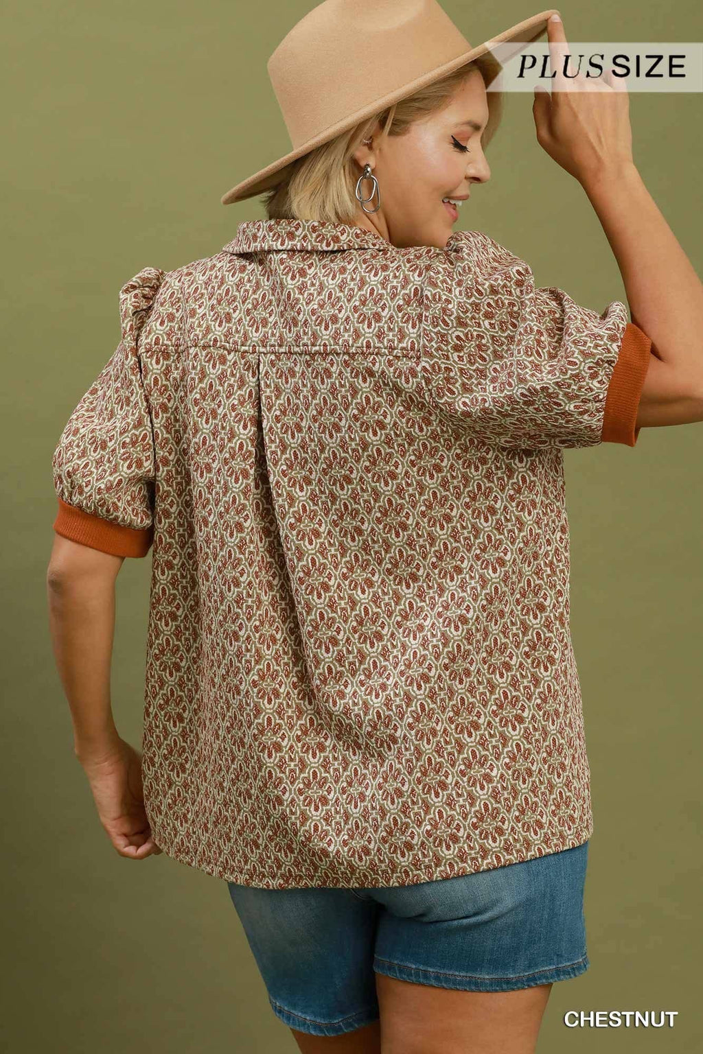 Collared Puff Sleeve Plus Top
