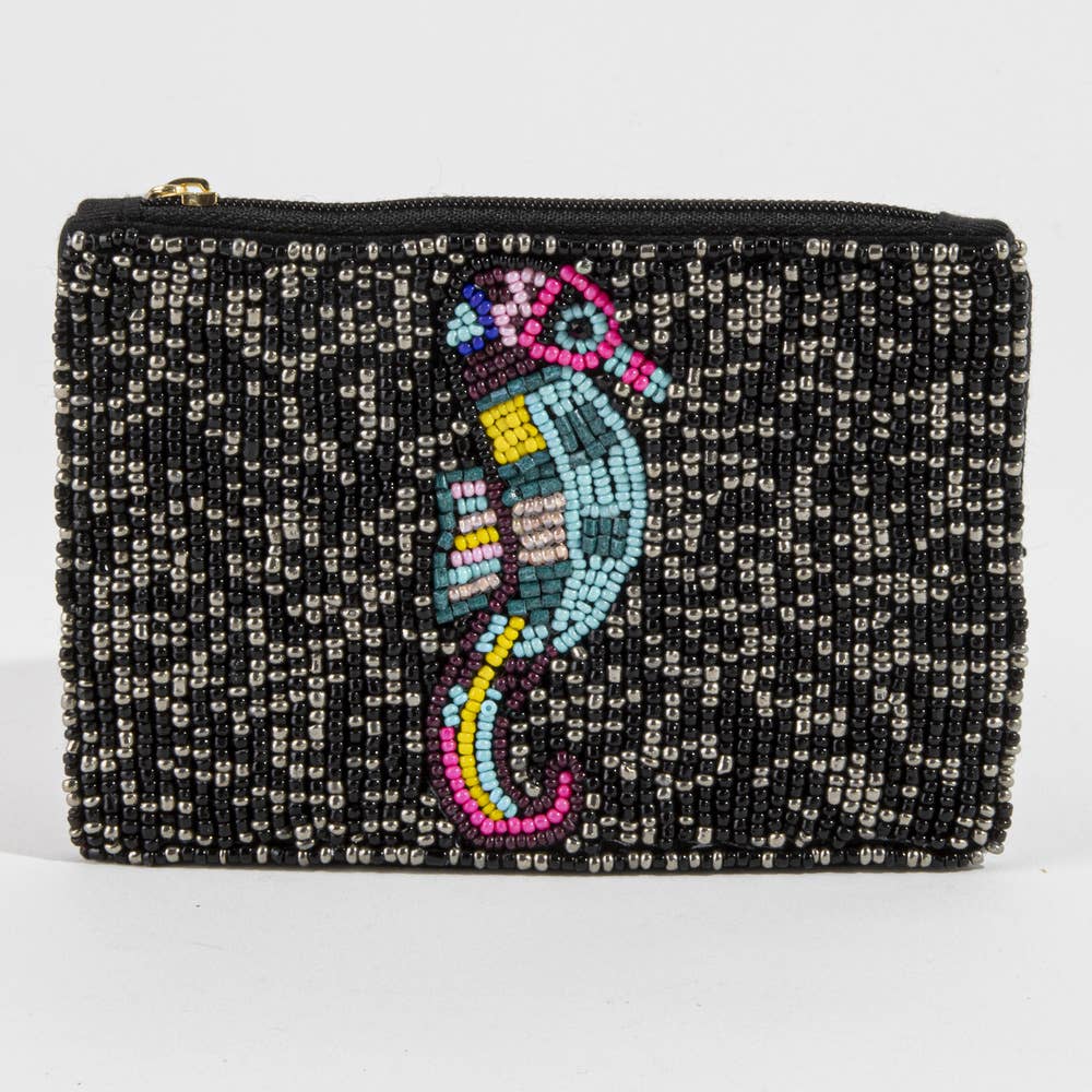 Tropical Seahorse Beaded Coin Pouch