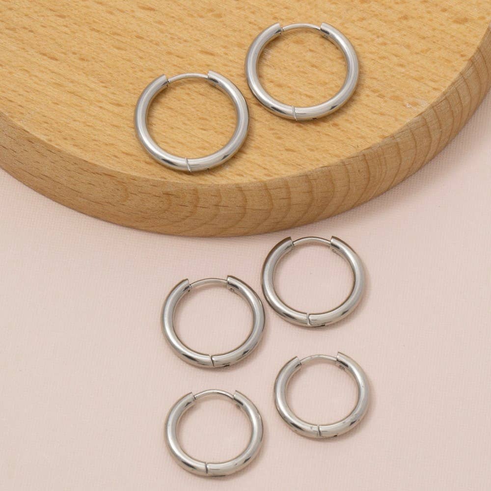 Stainless Steel Tube Hoop Earrings Set