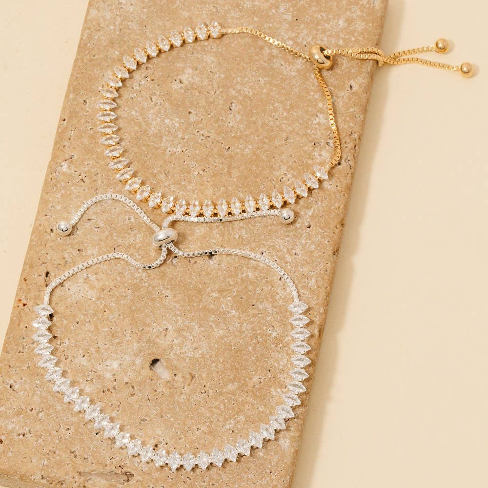 Oval Tennis Gems Cube Chain Cord Bracelet