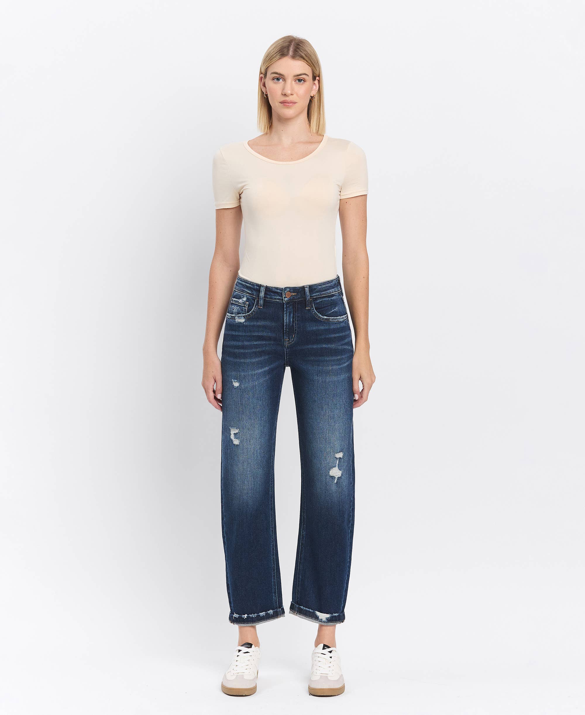High Rise Cuffed Barrel Jeans by Flying Monkey