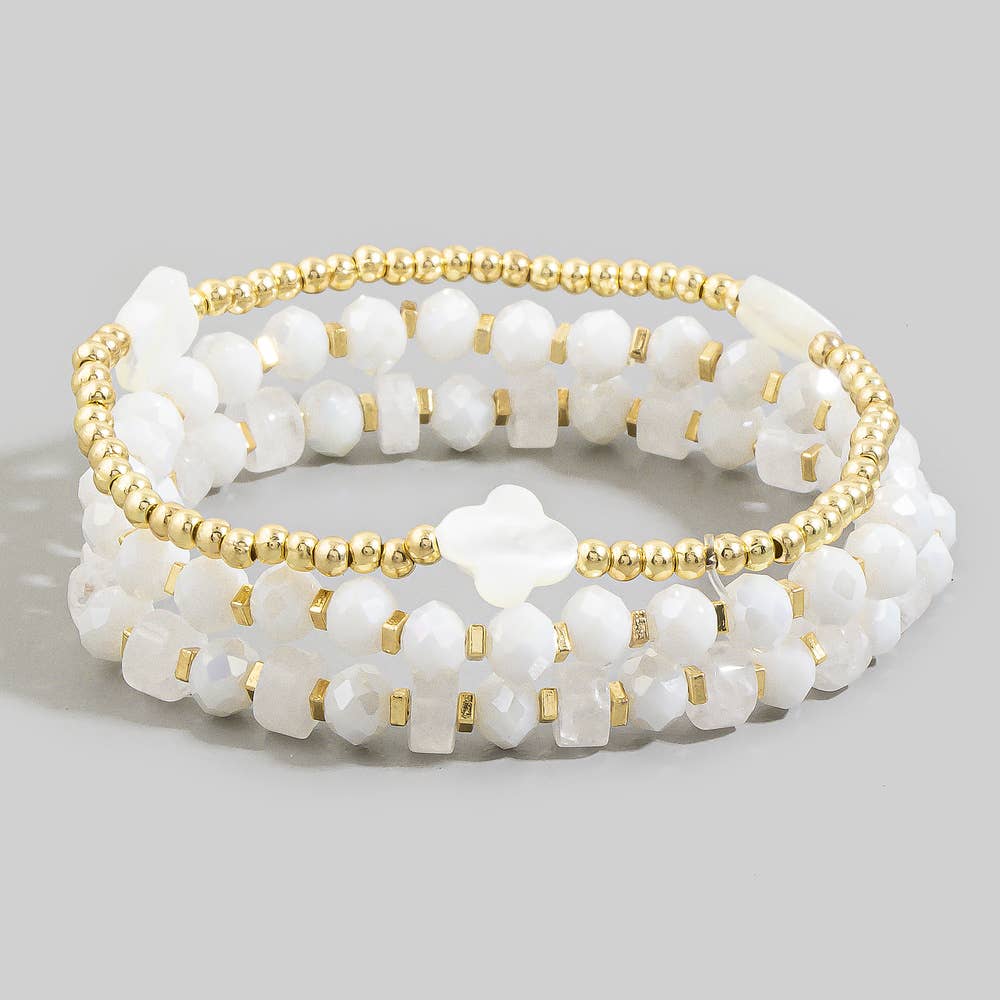 Shell Clover Multi Bead Layer Stretch Bracelet