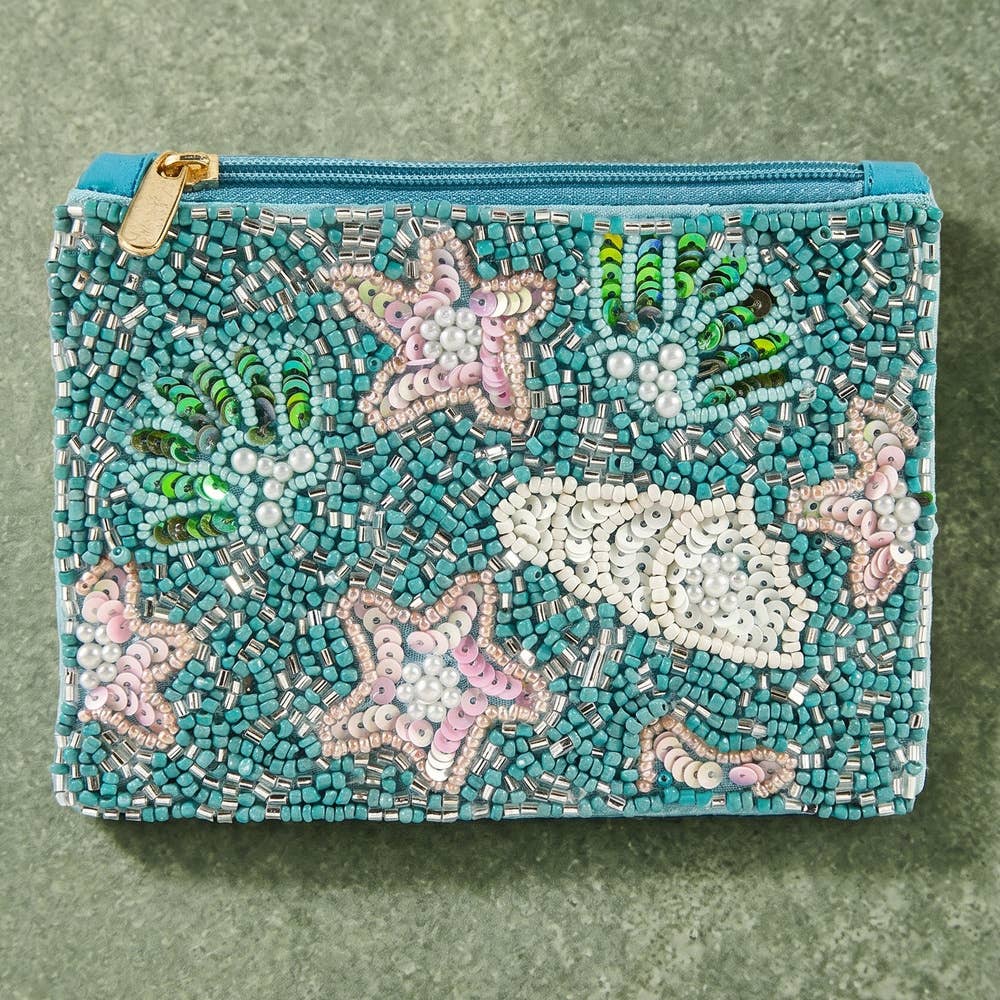 Sequin Starfish Beaded Coin Pouch