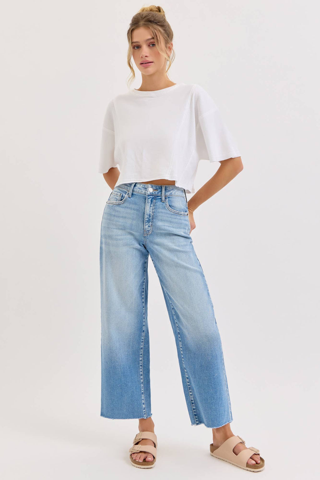 High Rise Crop Wide Leg with Raw Hem