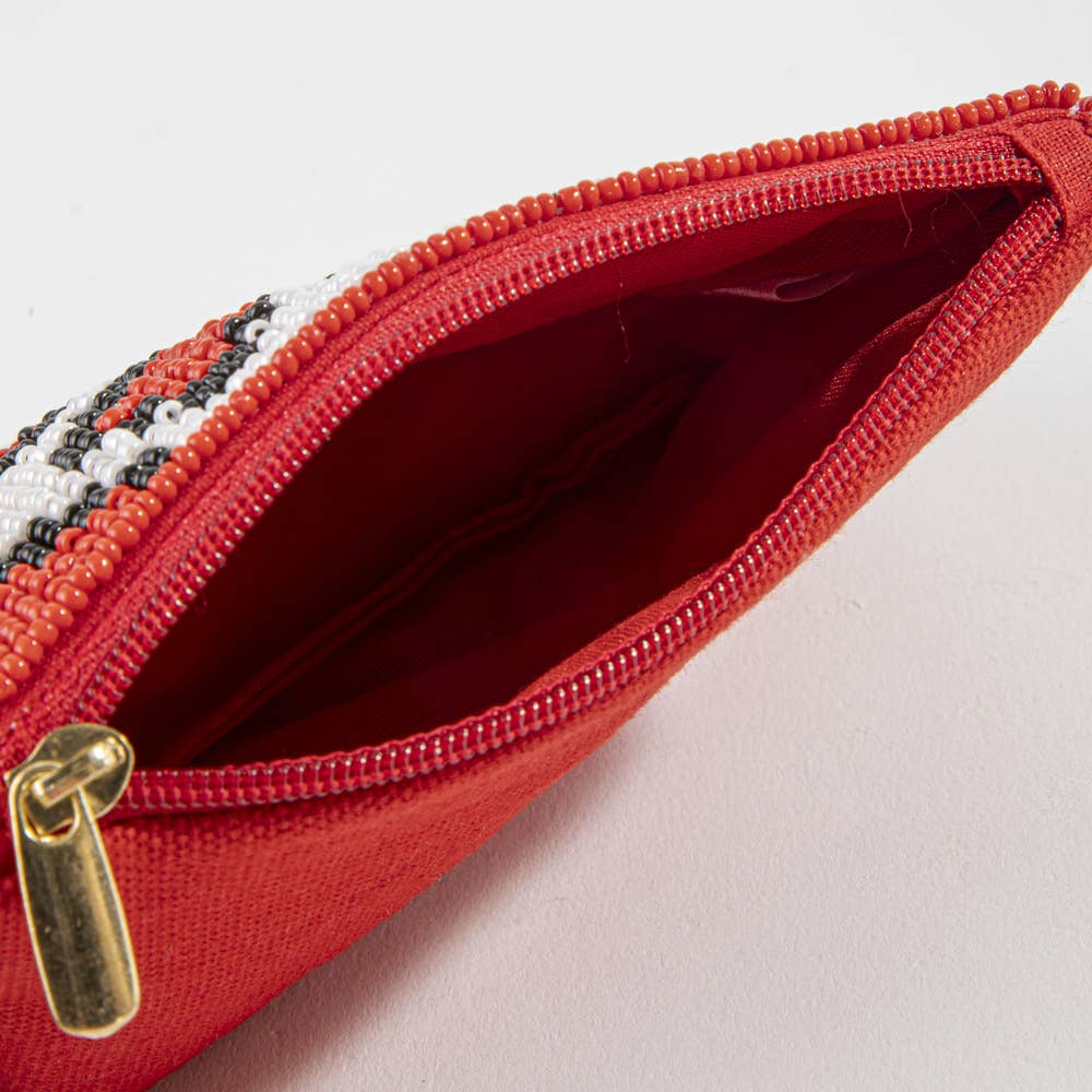 Geometric Heart Beaded Coin Pouch