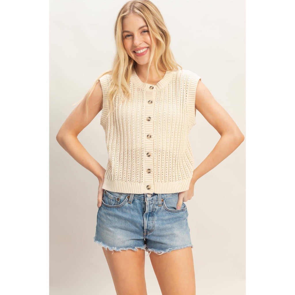 Easy Layer Ribbed Button Tank