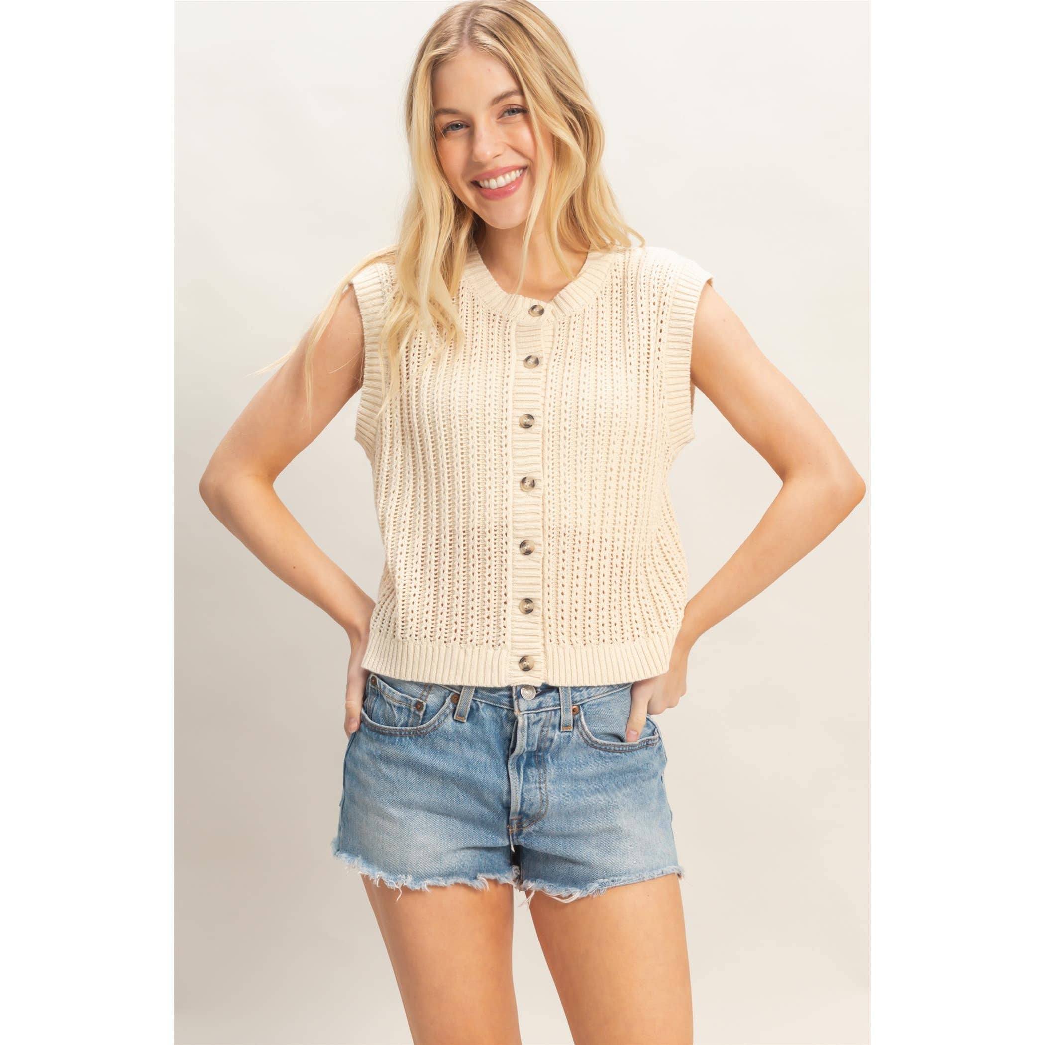 Easy Layer Ribbed Button Tank