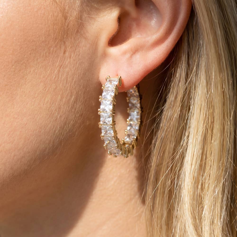 Pave Square Face Hoop Earrings