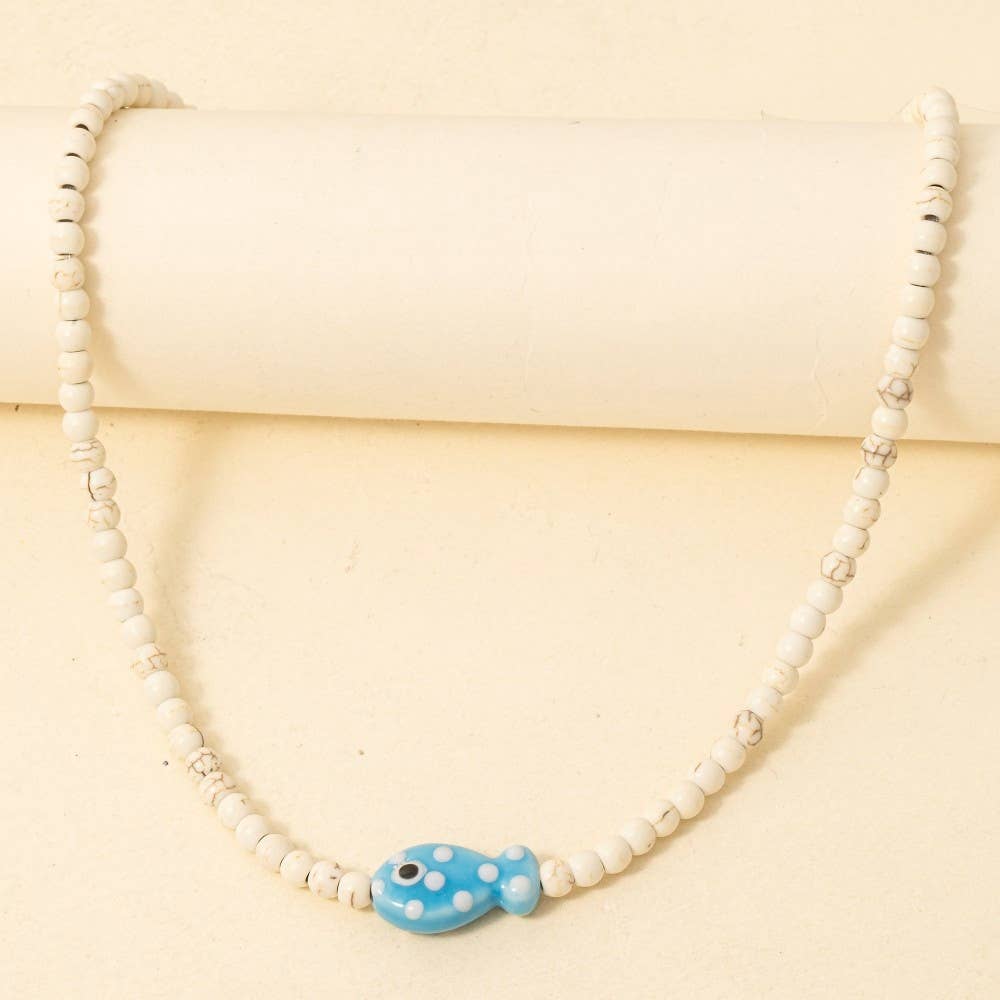 Ceramic Fish Pendant Ball Beaded Necklace