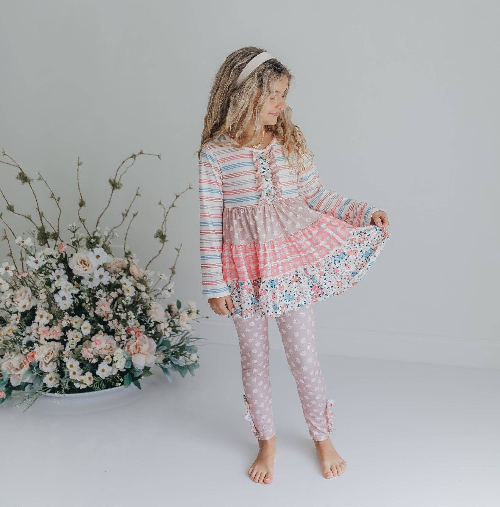 Girls Floral Ruffle Legging Set