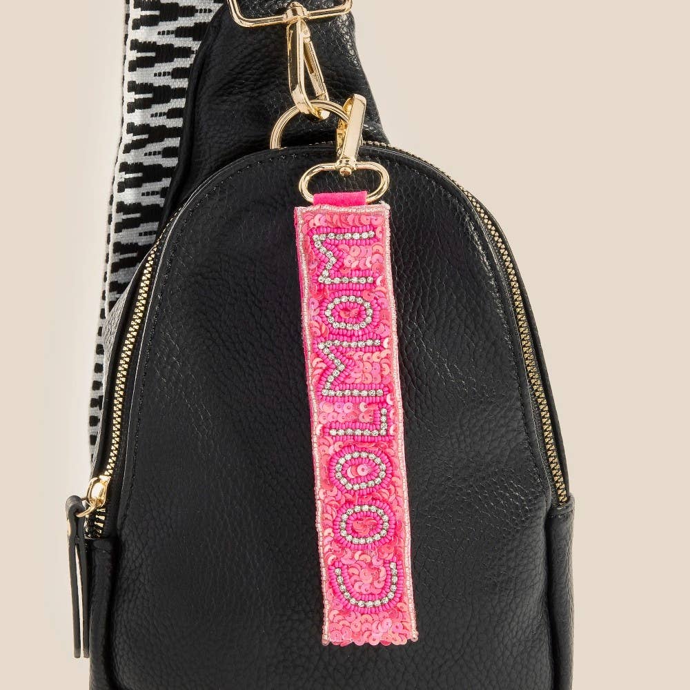 Sequin Cool Mom Beaded Keychain