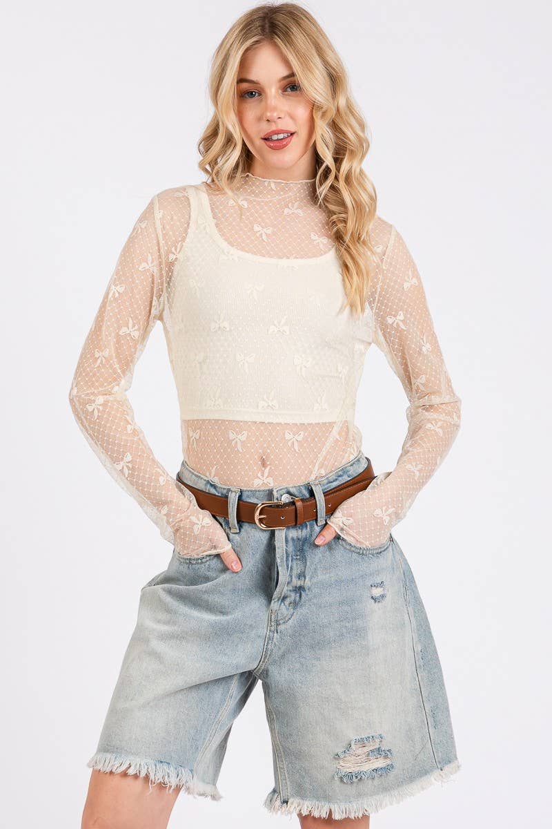 Sweet Stitch Bow Lace Top