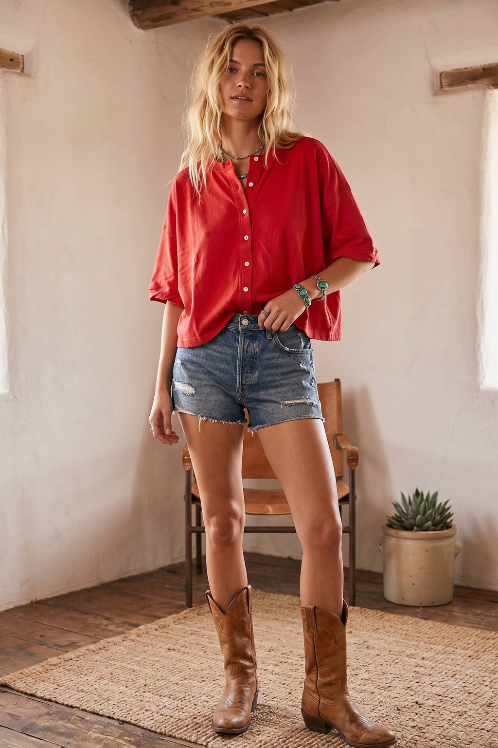 Oversized Button Front Stretch Lightweight Knit Top