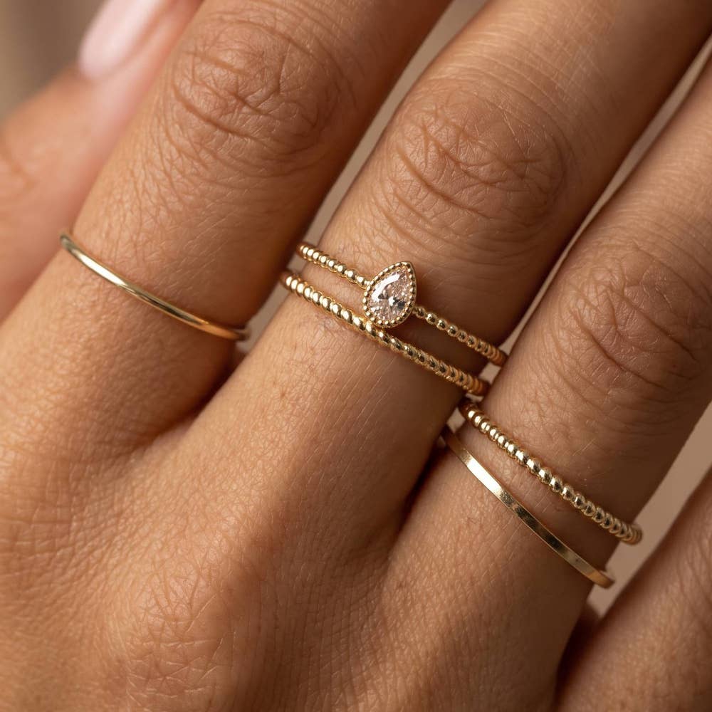 Five Piece Cz Bezel Pear Stone Stacking Ring Set