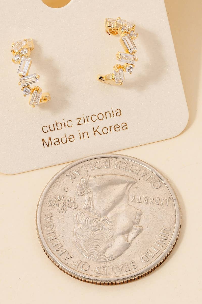 Mixed Cz Studs Mini Hoop Earrings