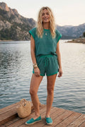 Striped Knit Top and Shorts Lounge Set