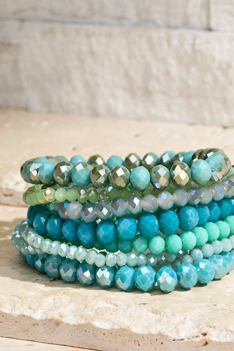Shimmer Glass Beaded Stretch Bracelet Set