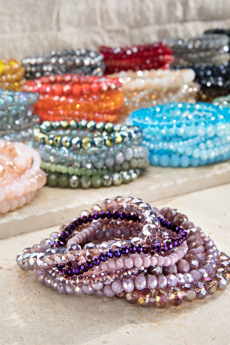 Shimmer Glass Beaded Stretch Bracelet Set