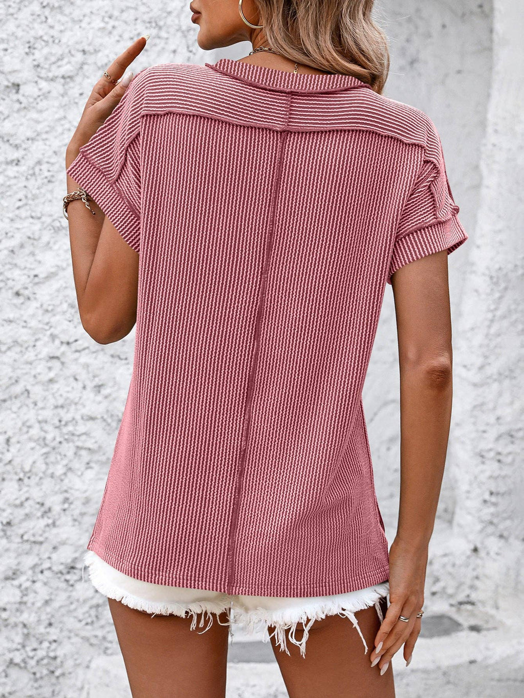 Textured Stripe Crew Neck Tee