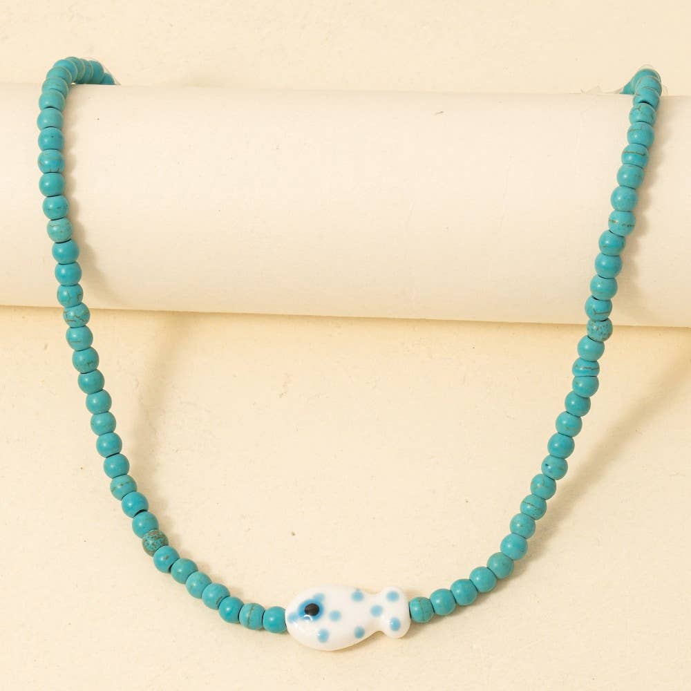 Ceramic Fish Pendant Ball Beaded Necklace