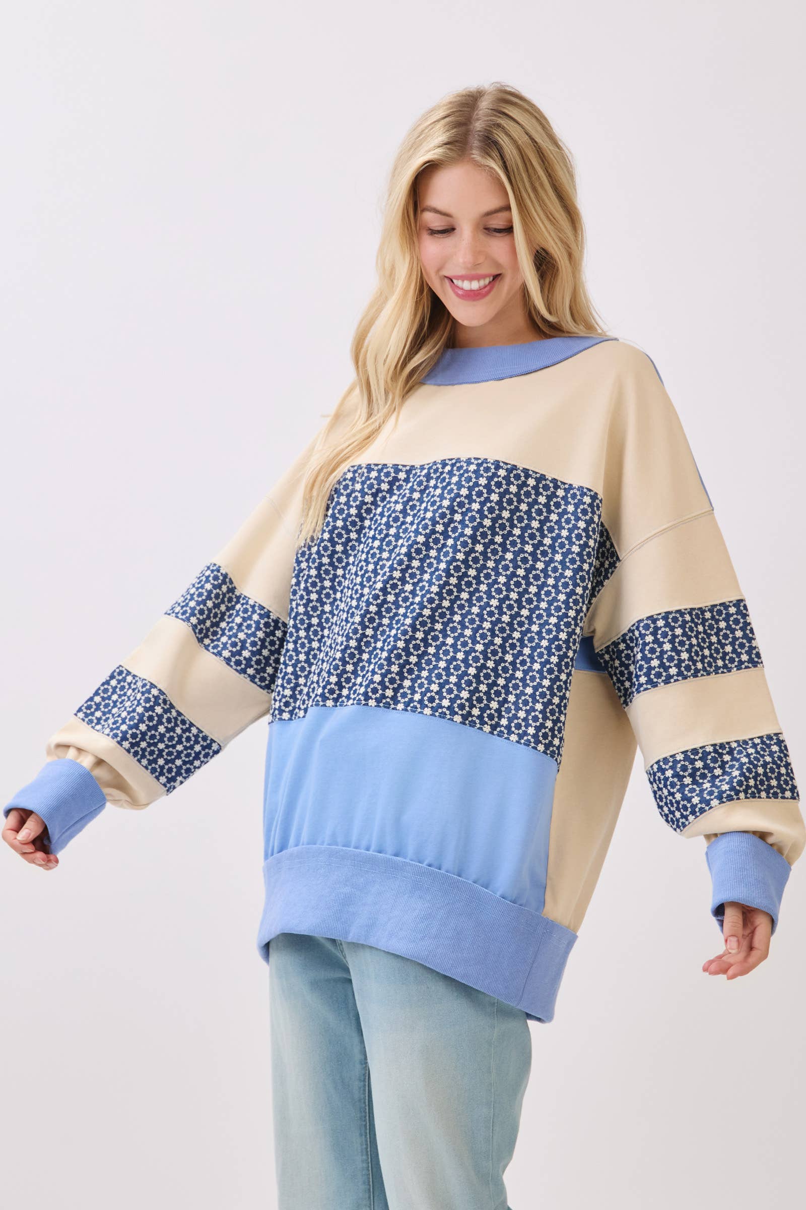 Retro Patchwork Terry Sweatshirt