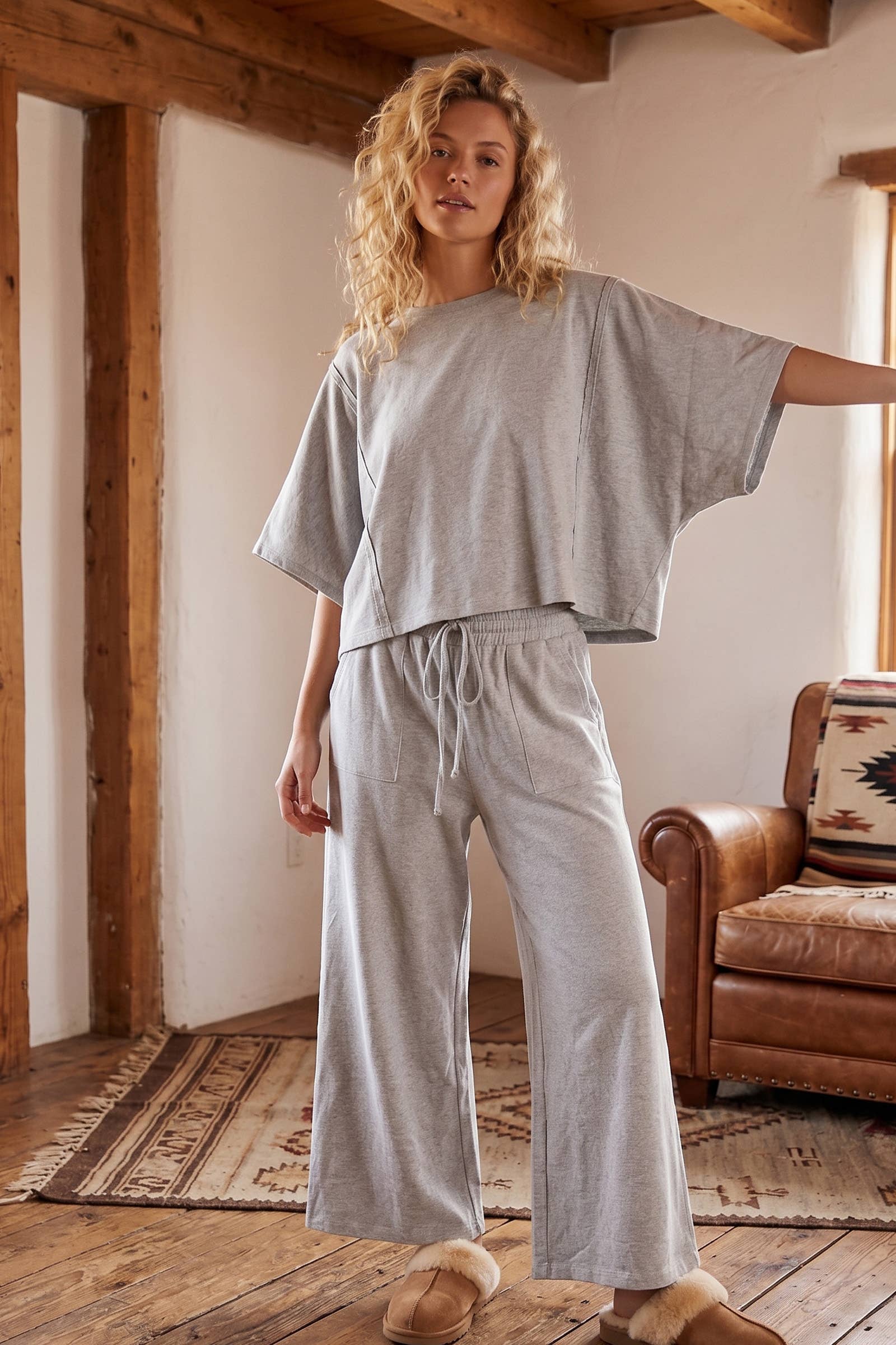 Brushed Stretch Boxy Top & Wide Leg Pant Set
