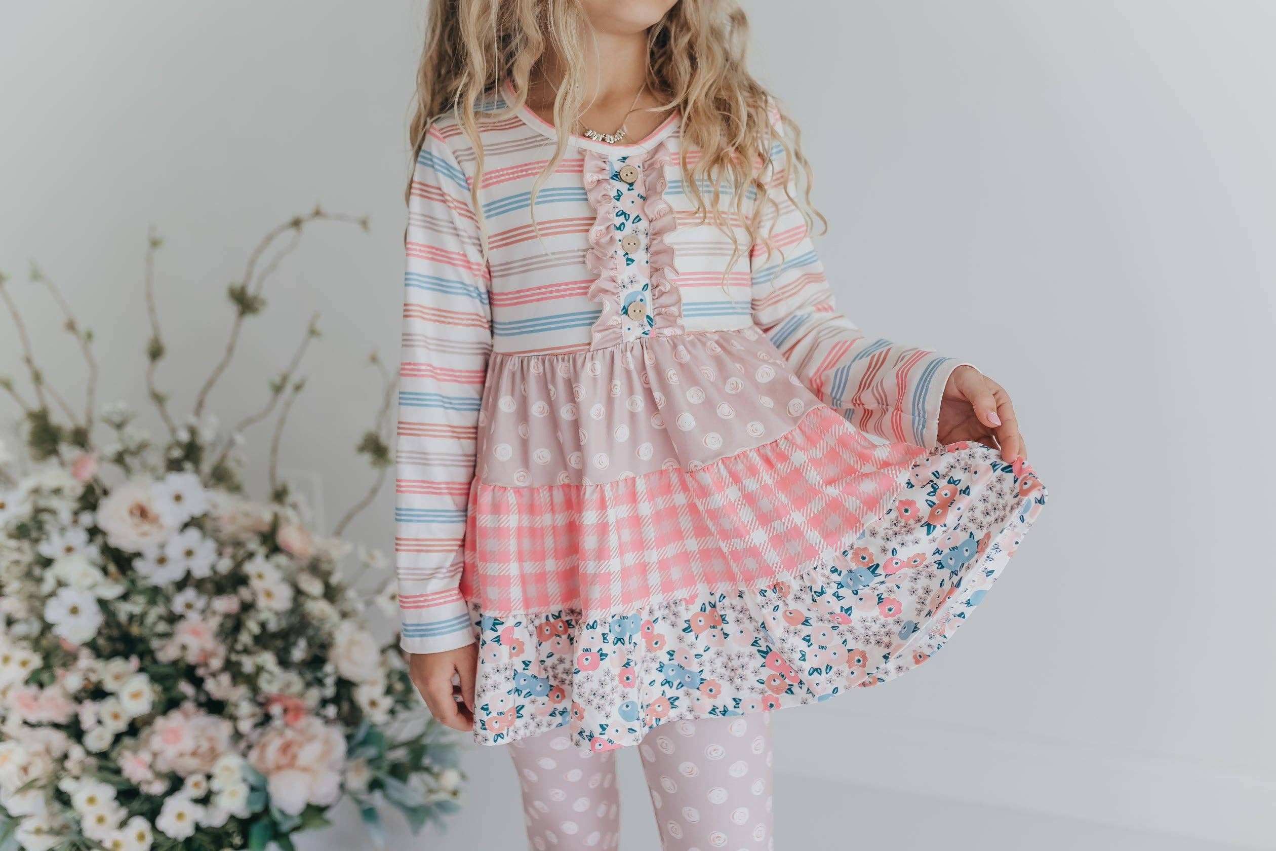 Girls Floral Ruffle Legging Set