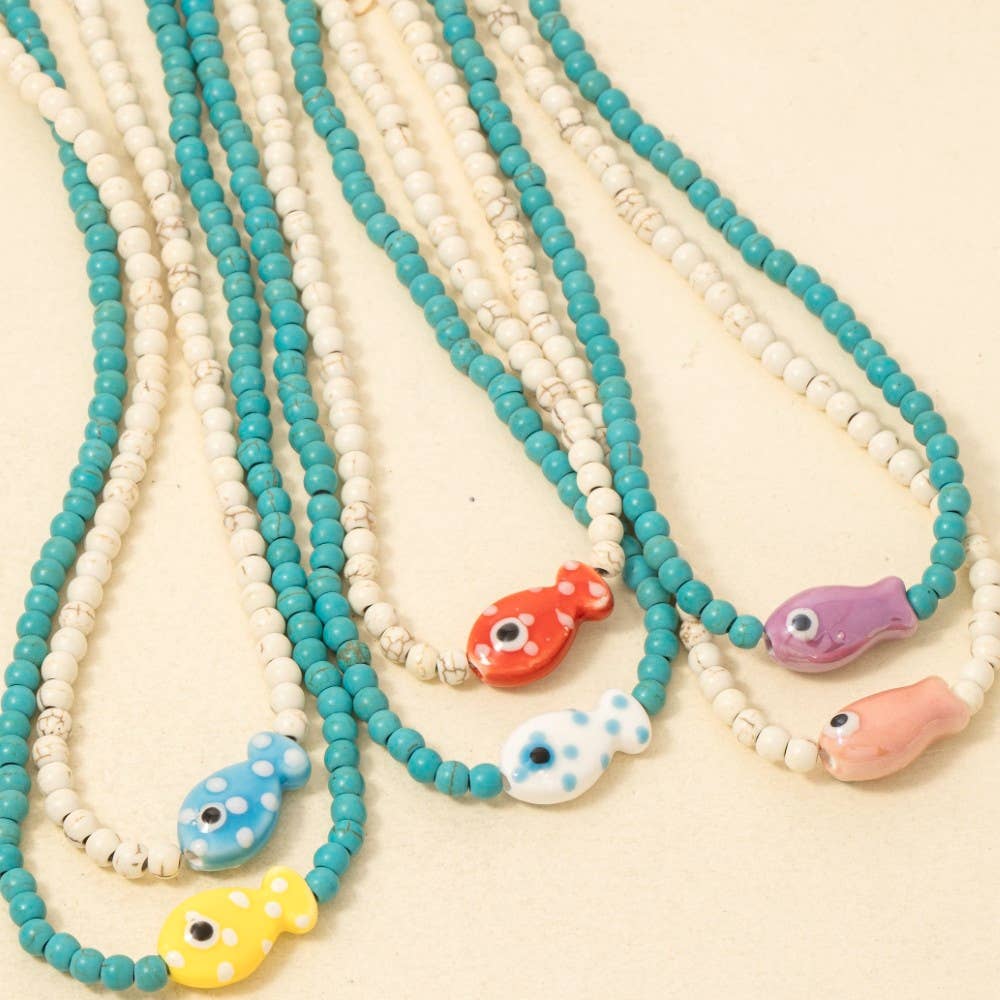 Ceramic Fish Pendant Ball Beaded Necklace