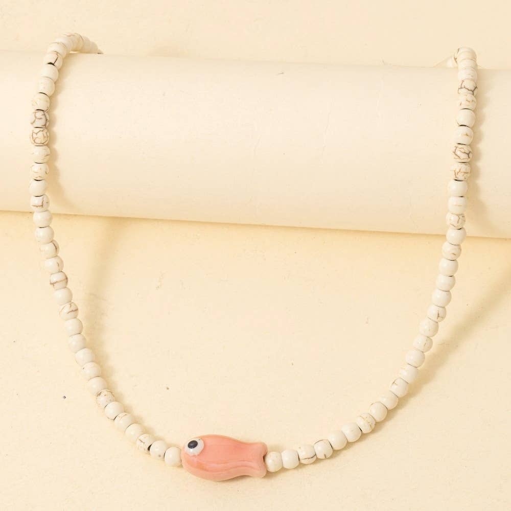 Ceramic Fish Pendant Ball Beaded Necklace