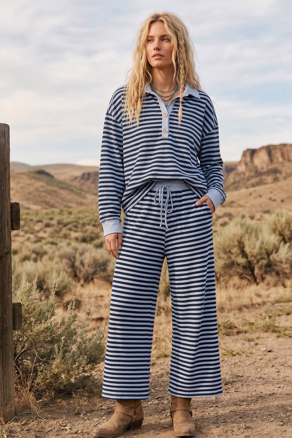 Soft Touch Lightweight Stripe Wide Leg Set