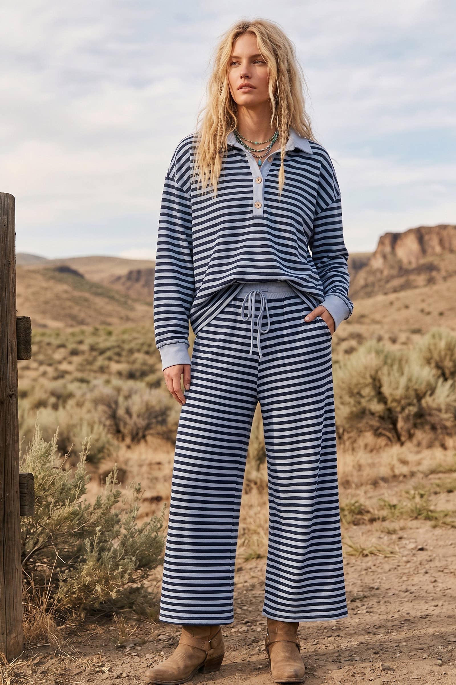 Soft Touch Lightweight Stripe Wide Leg Set